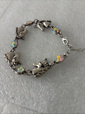 Unicorn Charm Bracelet with Iridescent Crystals - Silver